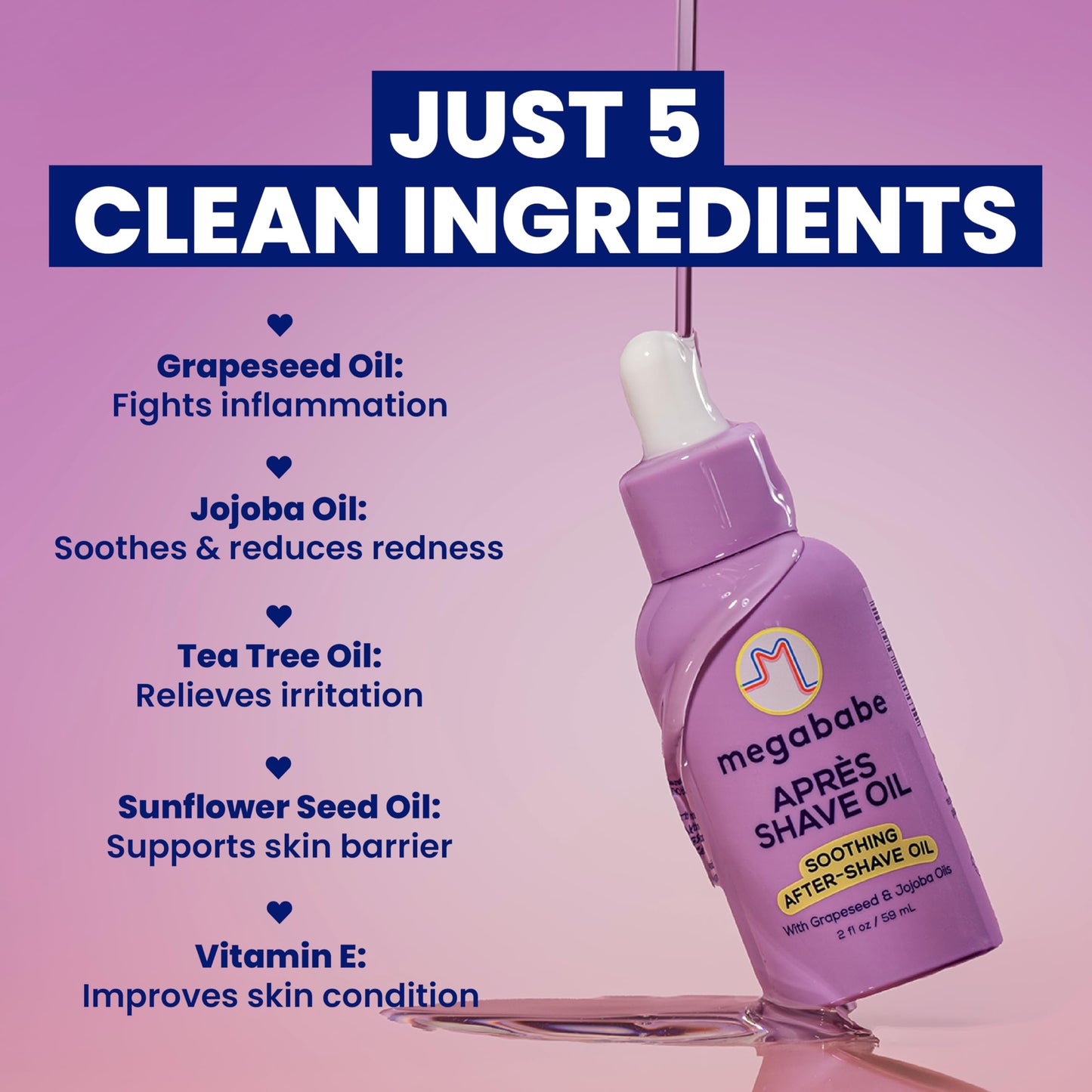 Megababe Après Shave Oil | Soothing After-Shave Oil | Vacation Essential | with Grapeseed & Jojoba Oils | 2 fl oz