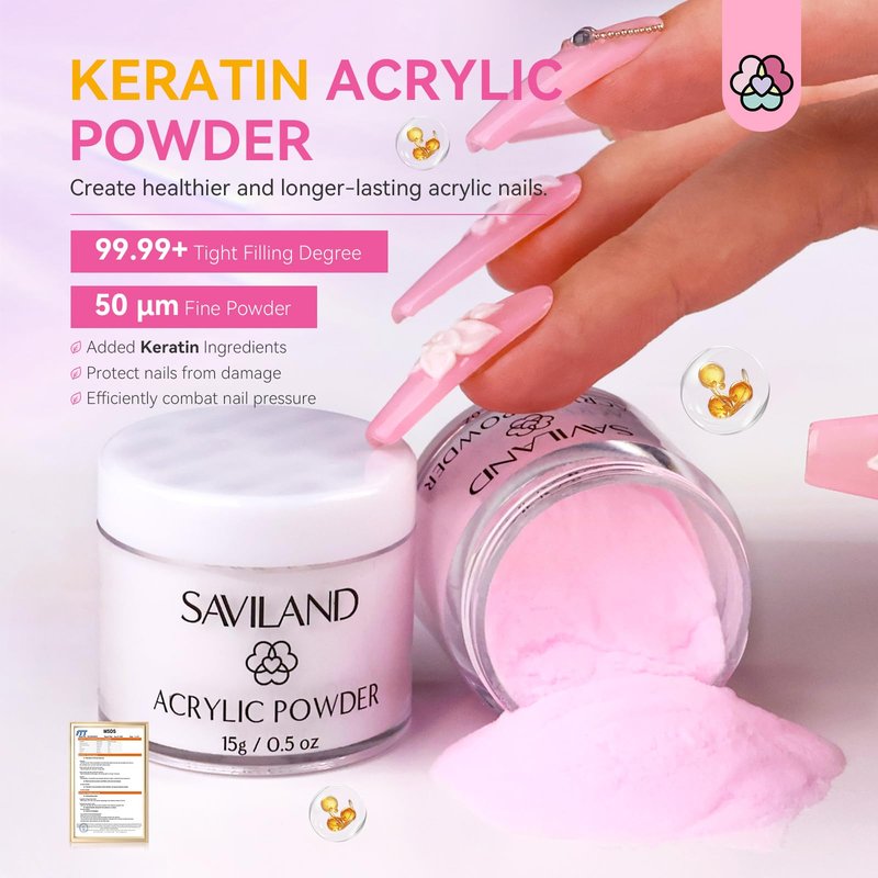 Saviland Acrylic Nail Kit for Beginners - Clear White Pink Acrylic Powder and Liquid Set 4oz Acrylic Liquid Professional Acrylic Nail Brushes for Starter Salon Home Practice DIY Nail Extension Carving