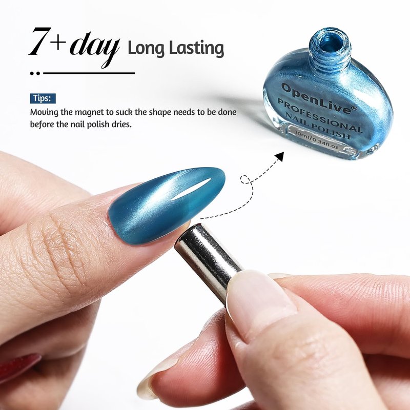 OpenLive 6 Colors 10ml Luminous Cat Eye Nail Polish with Magnet Stick Quick Dry Nail Polish for Nail Art DIY Home Manicure Gift for Women