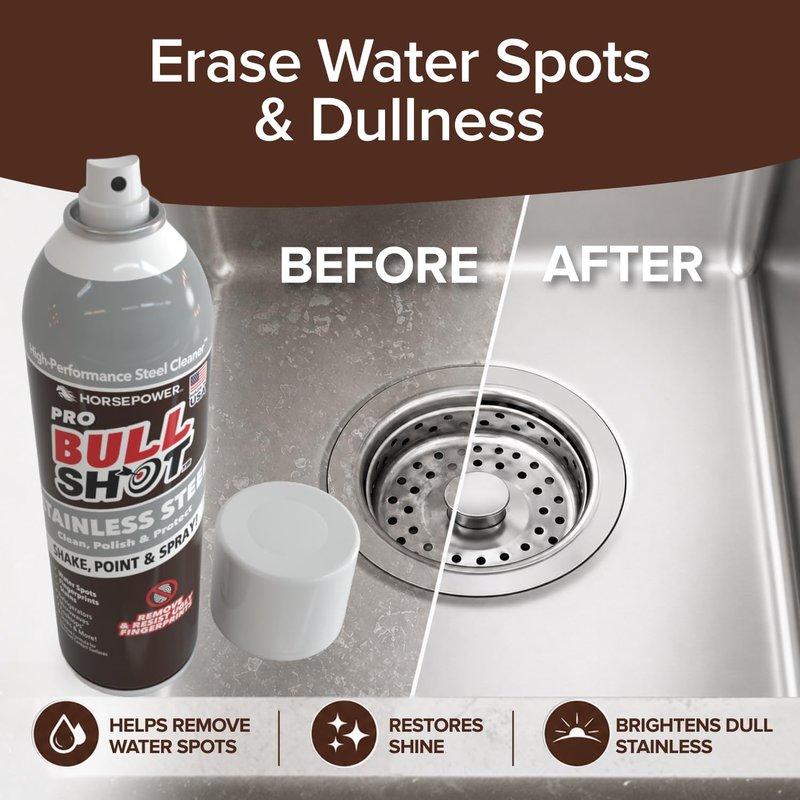 Bull Shot Stainless Steel Cleaner Spray - Cleans, Polishes & Protects | Removes Fingerprints & Streaks