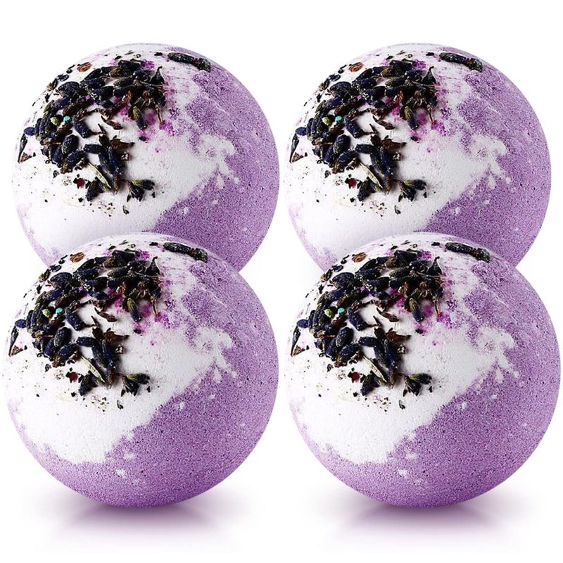 KASTU Dried Flower Bath Bombs Salt Balls,4-Pack Gift Set,Lavender Extract Essential Oils,Moisturizing Dry Skin,Fizzy Spa,Relaxation,Self Care,Relaxing,Bubble Bath Bomb Gifts Idea for Men Women