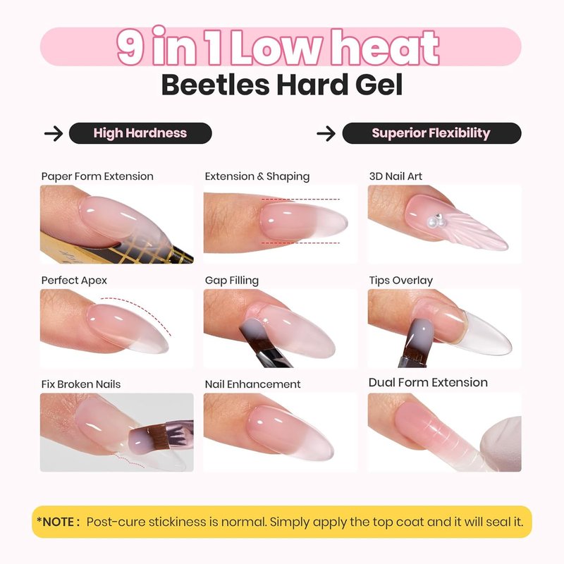 Beetles Low Heat Hard Gel - Mint Sheer Clear 1 oz | 9-in-1 Nail Extension & Sculpting Gel for Salon Professionals