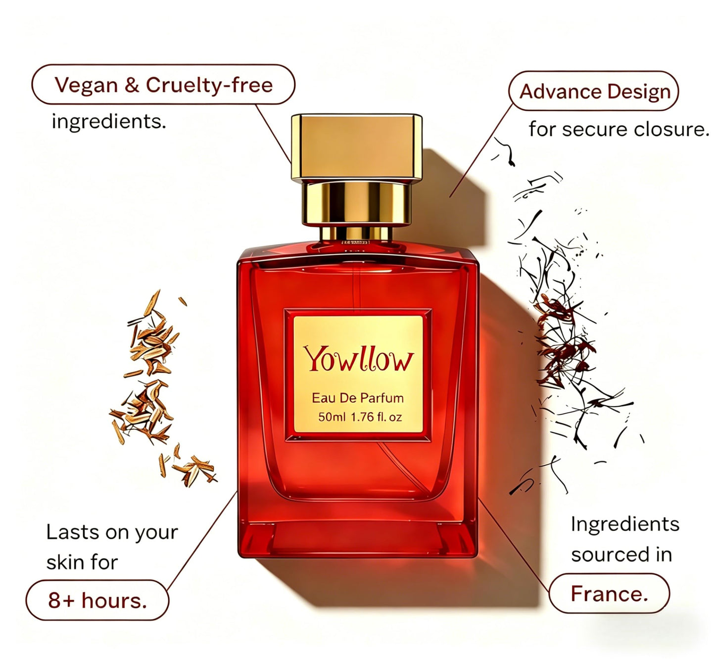 Yowllow- Ambery Saffron- Eau de Parfum- Inspired by Ba.ccarat Rou.ge 540-1.7 Fl Oz/50ML-Womens Perfume Long Lasting & Pure Fragrance Spray,Vegan & Cruelty-Free
