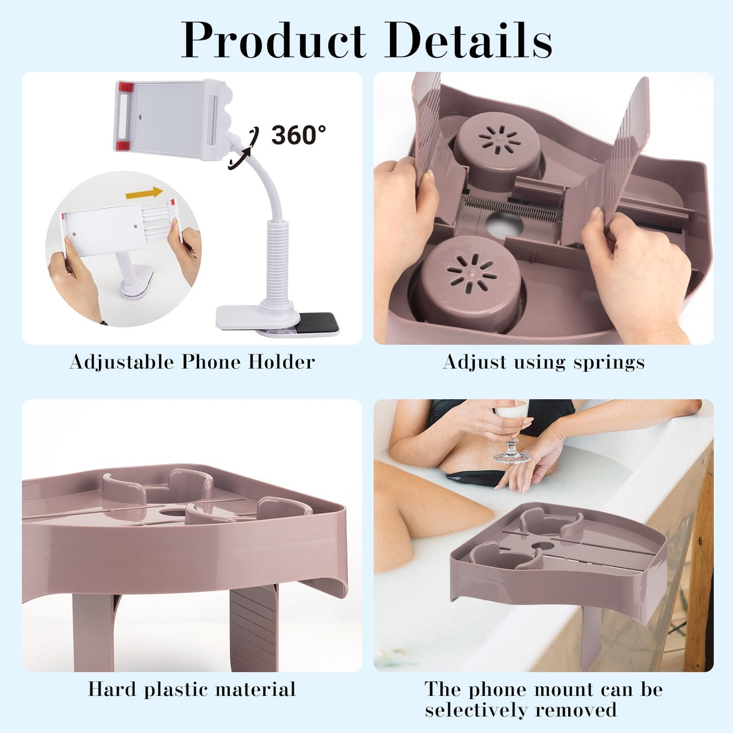 PIRXXIY Hot Tub Table Tray with Adjustable Phone Holder, Inflatable Hot Tub Accessories with 2 Drink Holders, Fits Outdoor Inflatable Spa/Pool, Idea Gifts for Women and Parents