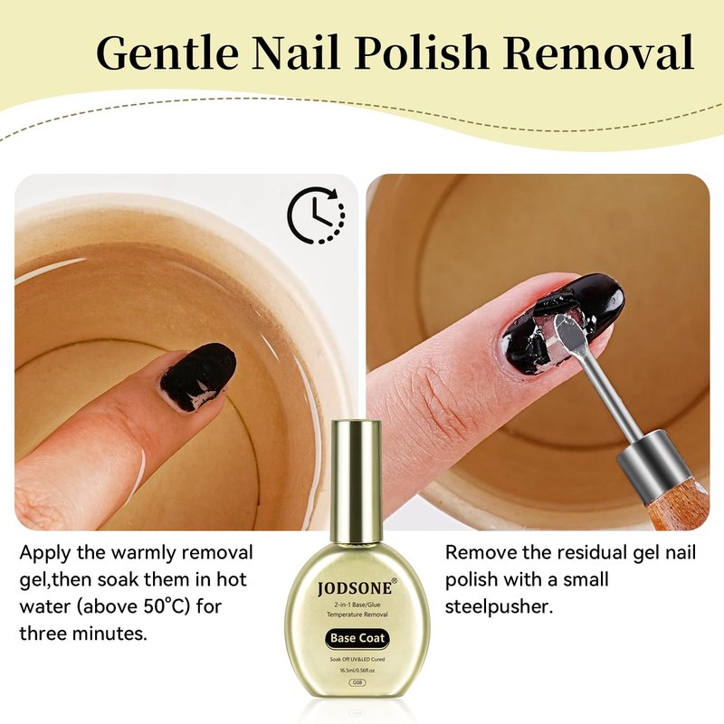 JODSONE Peel off Gel Base Coat,16.5ml No Wipe, Warmly Removable Foundation for Gel Nail Polish & Tips. U V/LED Cured, Long-Lasting, DIY Use