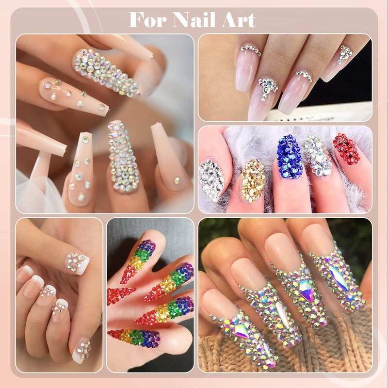 BELLEBOOST Nail Art Rhinestone Kit, 15ml Rhinestone Gel Glue+Colorful Gems+Flatback Glass Crystal AB&Clear Gemstones with Pickup Tools for Bedazzling Nail and Face Makeup