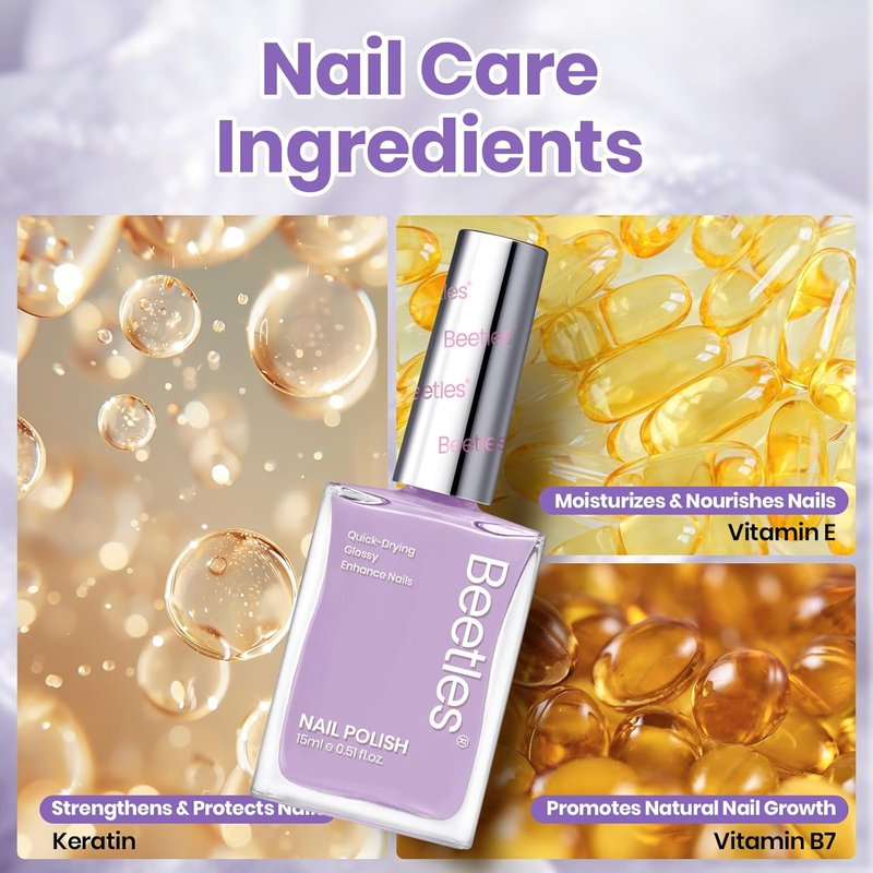 Beetles Purple Nail Polish - Clouded Violet 0.51 Fl Oz | Quick-Dry Pastel Glitter for Long-Lasting Spring Nails
