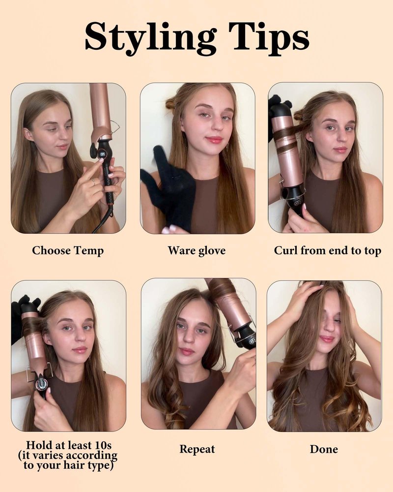 Large Curling Iron 2 Inch, Ceramic Long Barrel Hair Curling Wand, Hair Styling Tool, Dual Voltage, LCD Display, Black