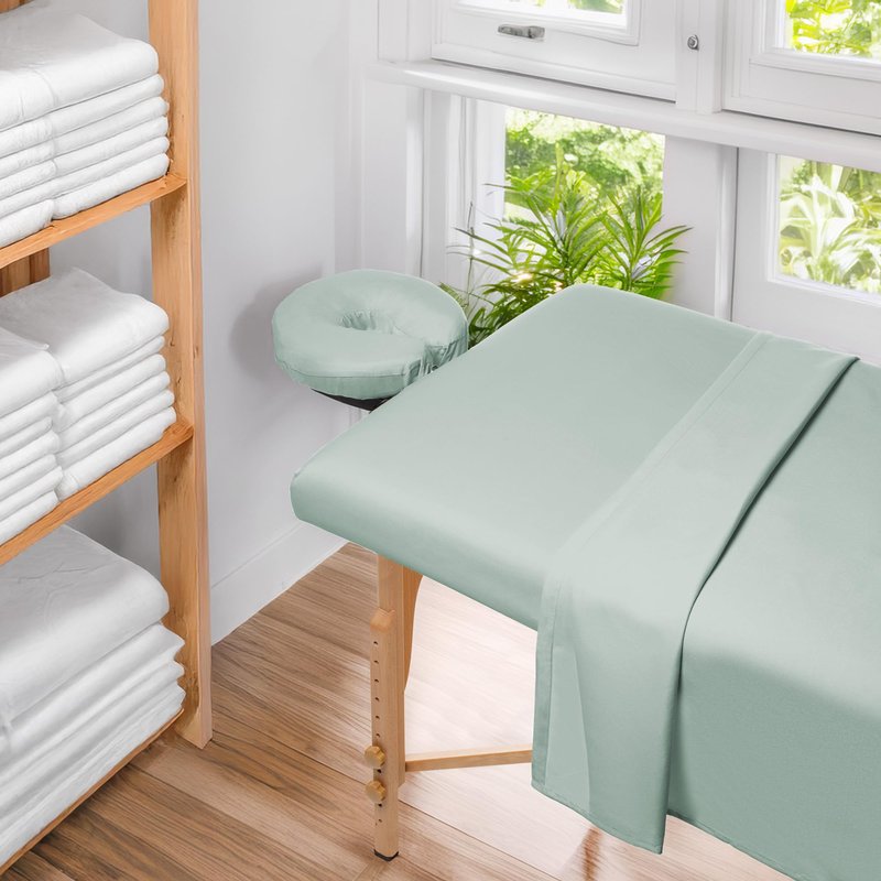 Saloniture 3-Piece Microfiber Massage Table Sheet Set - Premium Facial Bed Cover - Includes Flat and Fitted Sheets with Face Cradle Cover - Seafoam Green