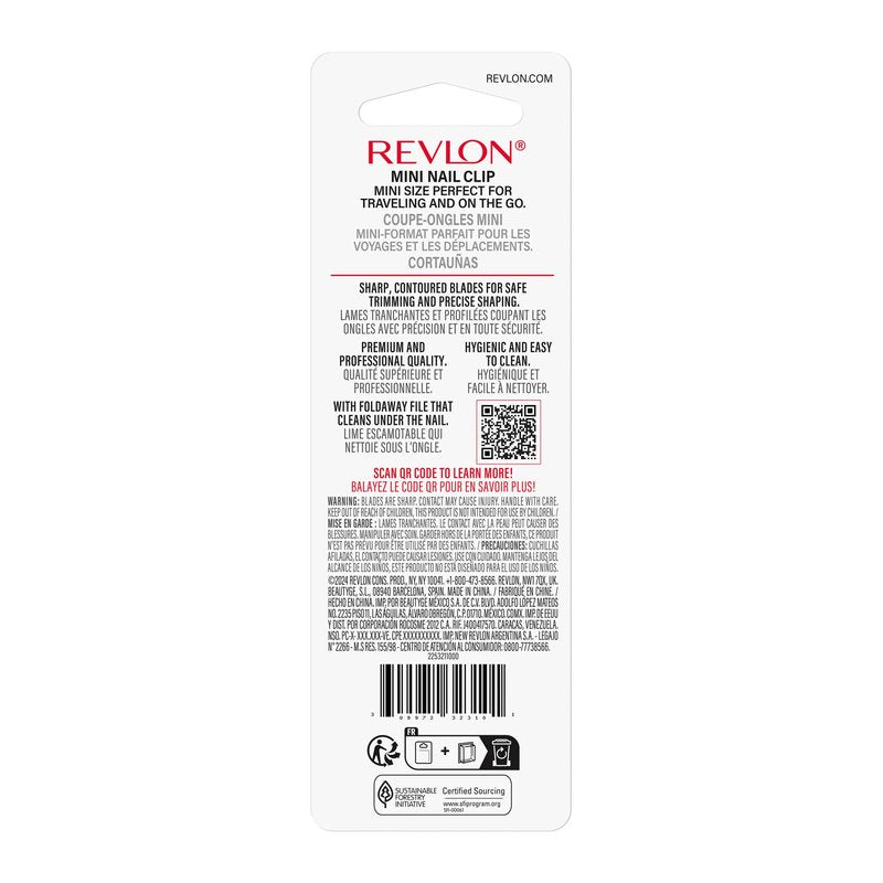 Revlon Compact Nail Clipper, Small Mini Design, Perfect for Travel, Use to Trim Fingernails and Toenails, Stainless Steel, 1 Count