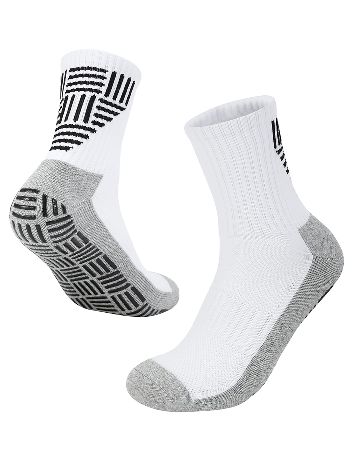 Veridra 1 Pair Men's Grip Socks for US 7-12.5, Anti-Slip Athletic Grippy Soccer Socks Non Slip Pads for Football Basketball Pilates Hospital Yoga, Whtie