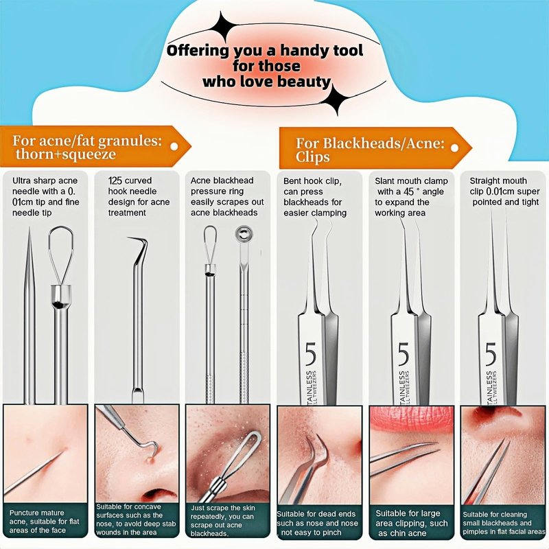 8-Piece Blackhead Remover Tool Kit - Professional Pimple Popper Extractor Set for Acne, Comedones, Whiteheads & Blemishes - Stainless Steel with Metal Case