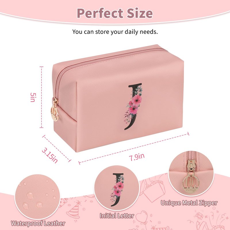 Initial Makeup Bag for Women, Travel Makeup Bag Small Cosmetic Bag, Birthday Gifts for Girls and Women, Teen Girls Gifts Trendy Stuff, Personalized Gifts for Grandkids Teacher Friends Bride Bridesmaid