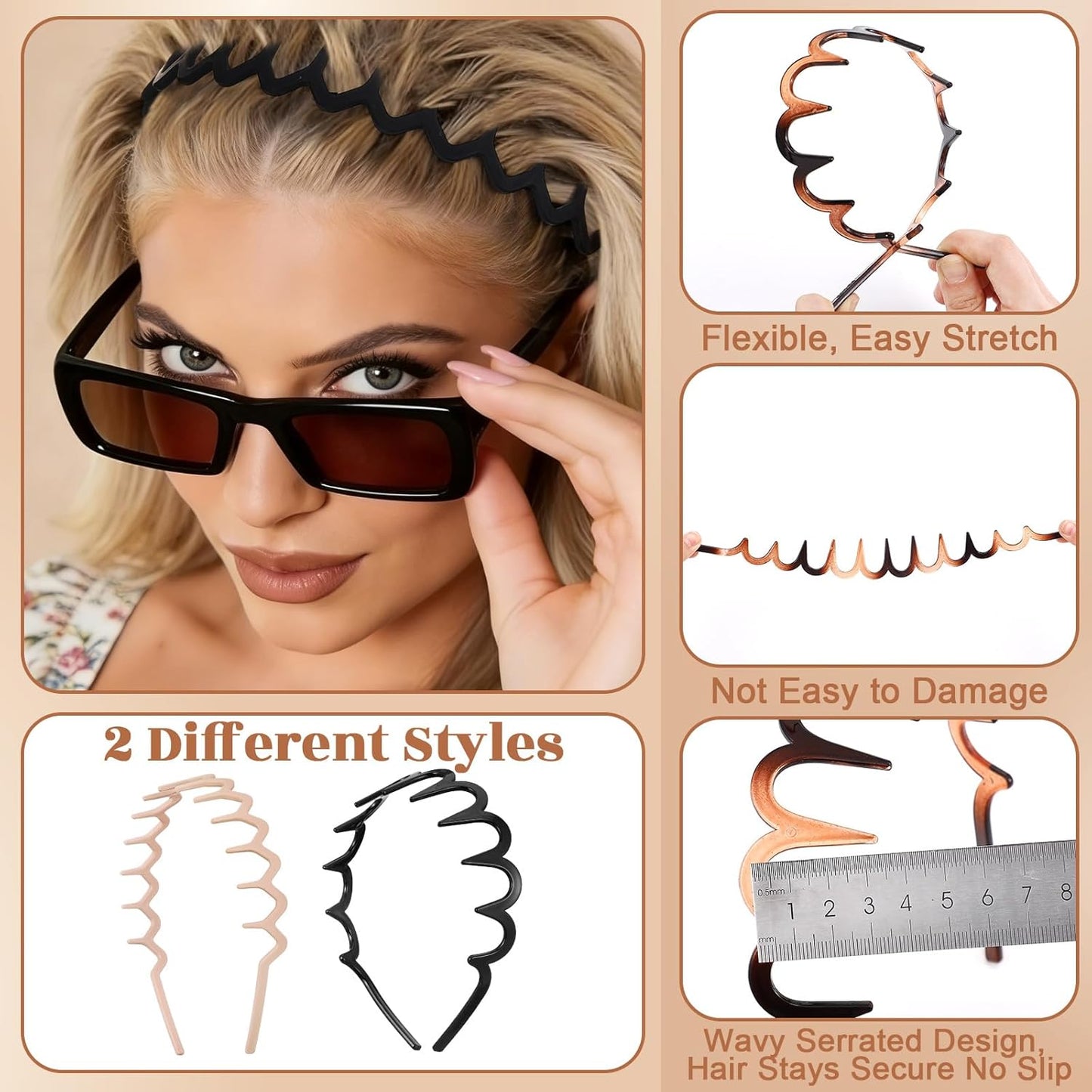 Trendy Zig Zag Headbands - 8-Piece Non-Slip Cotton Hair Bands for Daily Styling | 90s Wavy Design