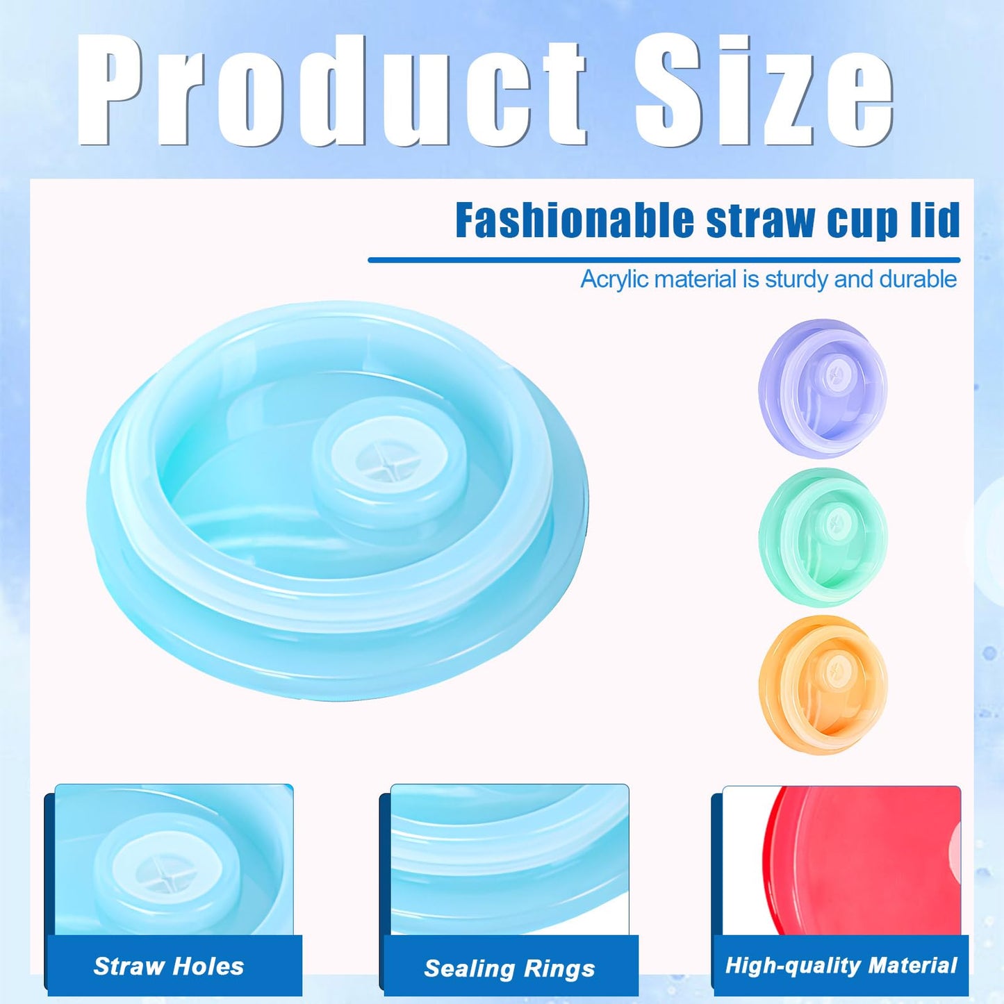 20-Pack Colorful Acrylic Cup Lids with Straw Hole - Spill-Proof Reusable Covers for 16oz Glasses & Tumblers - Perfect for Iced Coffee, Beer, Beverages