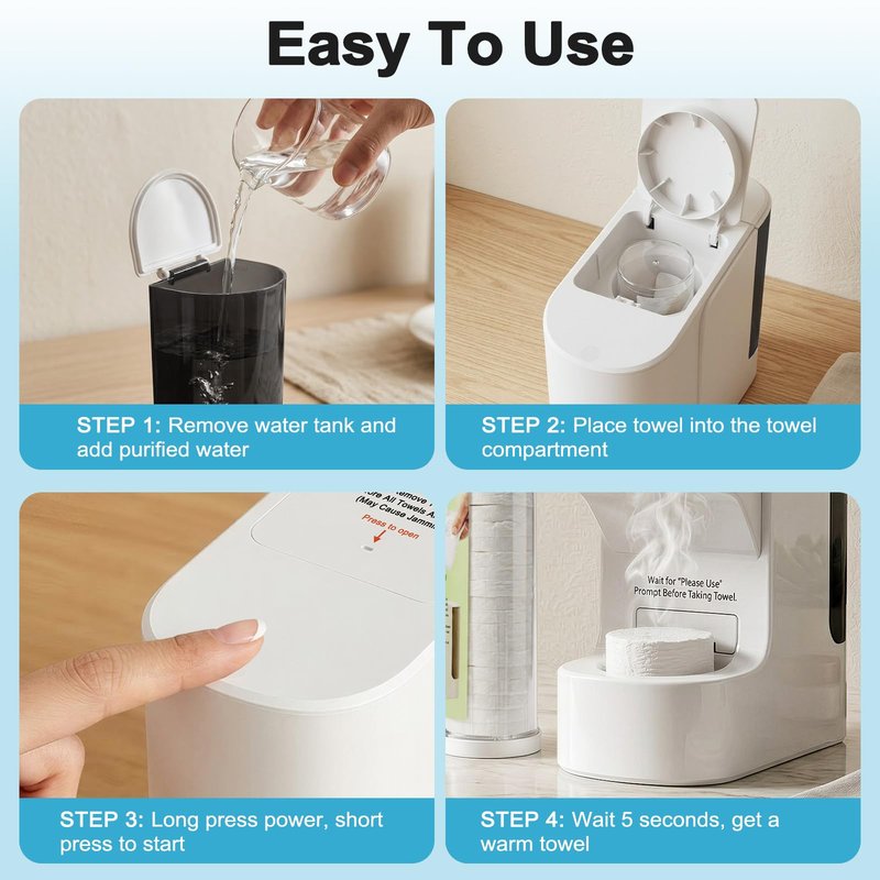 Hot Towel Dispenser, Smart Hot Face Towel Dispenser, 5-Second Rapid Heating, Automatic Heating & Dispensing, 131°F Constant Temperature, Includes 20 Compressed Towels, for Spa Bathroom & Home, White