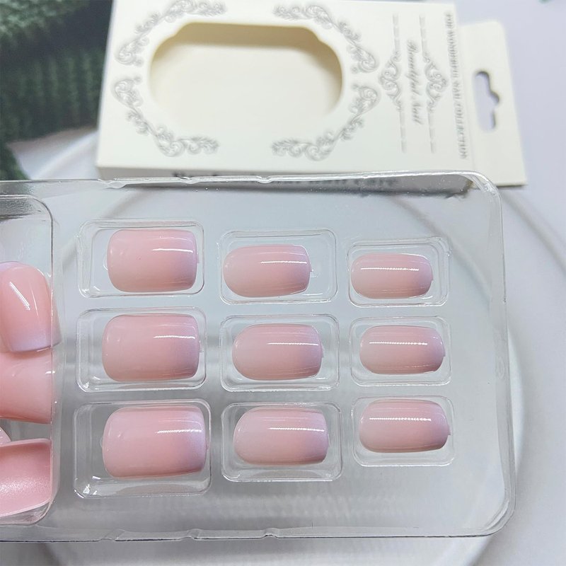 Ombre French Tip Press on Nails Short Square Fake Nails Purple Gradient False Nail Acrylic Artificial Stick on Nail for Women 24Pcs