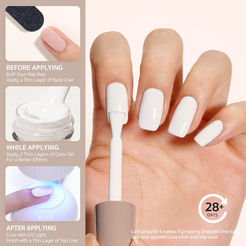 GAOY White Gel Nail Polish - 16ml Soak Off UV Light Cure for DIY French Tips Nail Art