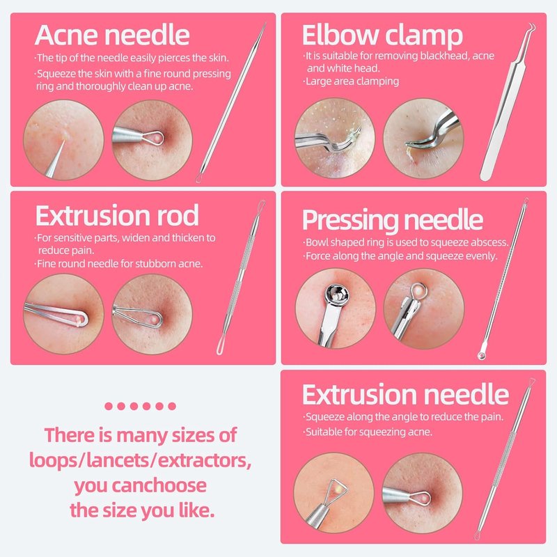 JPNK Blackhead Remover Tool Kit - 8-Piece Comedones Extractor & Eyebrow Trimmer with 5X Mirror (Silver)