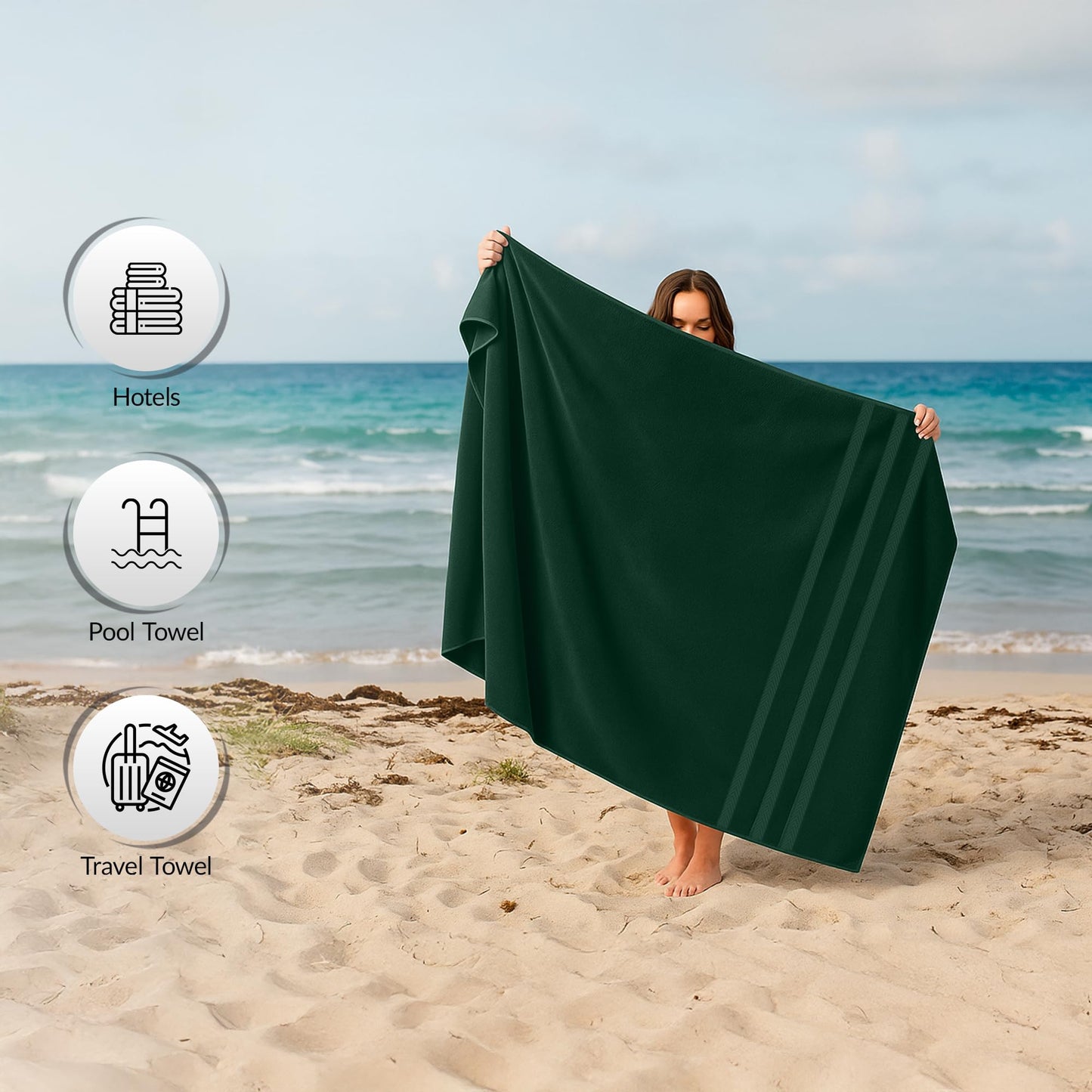 RIVERSIDE Pack of 2 Extra Large Bath Sheets 35 x 70 Inches, 100% Ring Spun Cotton, Hotel Quality, Oversized Bath Towels for Adults, Soft, Highly Absorbent & Quicker to Dry, Hunter Green