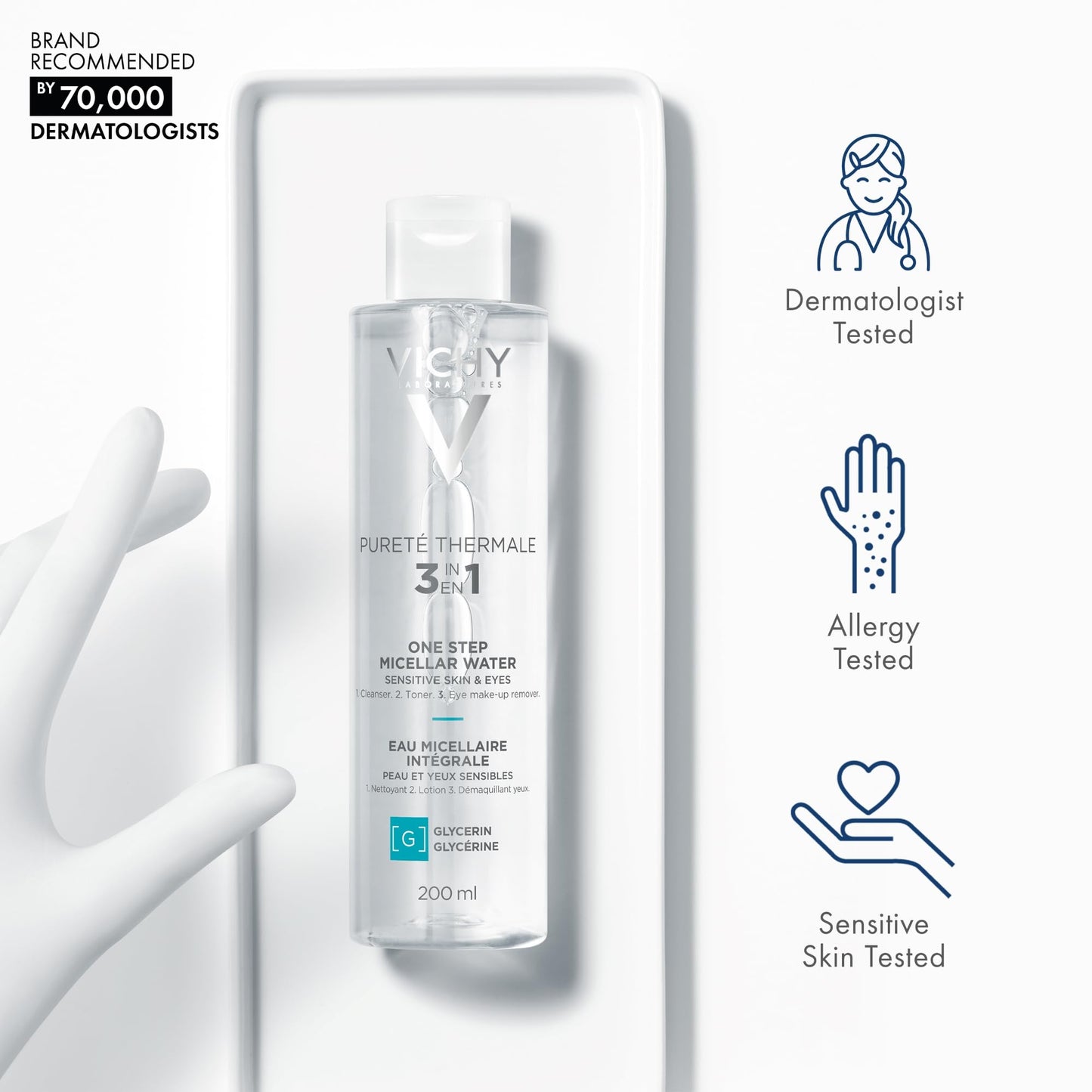 Vichy Pureté Thermale One Step Micellar Water Makeup Remover & Facial Toner, Micellar Cleansing Water & Vitamin B5, No Rinse Needed, Gentle Eye Makeup Remover & Hydrating Toner For Face