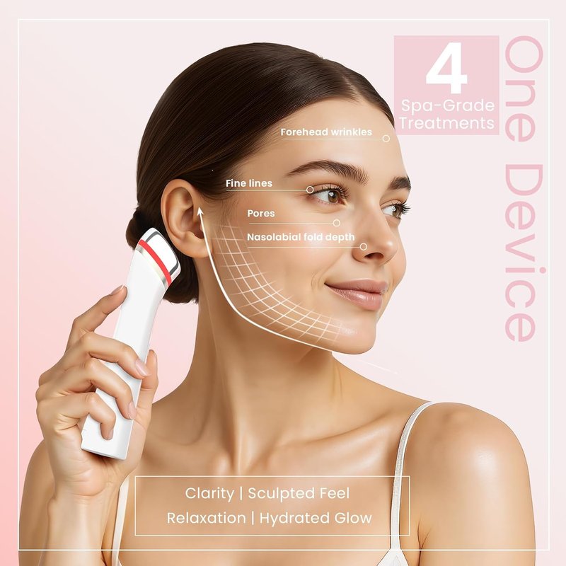 Face Lift Device - 8-in-1 Skin Tightening & Lifting Tool | LED Light Therapy for Wrinkles, Spa-Grade Facial Massager (White)