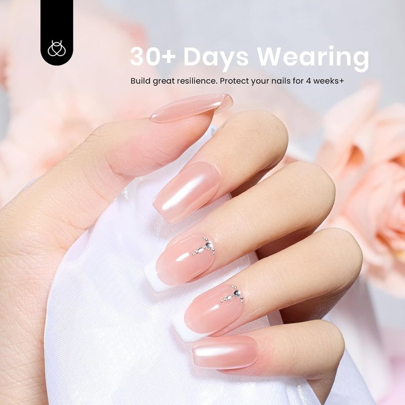 Beetles Builder Gel for Nails,0.51 oz 8 in 1 Jelly Nude Nail Thickening Strengthening Building Apex for Beginner DIY Salon at Home, Pink Builder Nail Gel, UV & LED Lamp Cured