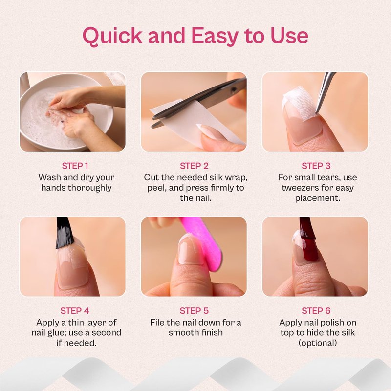 Silk Wrap for Nails 46cm Cracked Nail Repair Kit - Silk Wrap Fingernail Repair Patches for Splits, Cracks and Chips - Broken or Damaged Fingernail Bandages in Mesh Sheets for Natural or Gel Manicures
