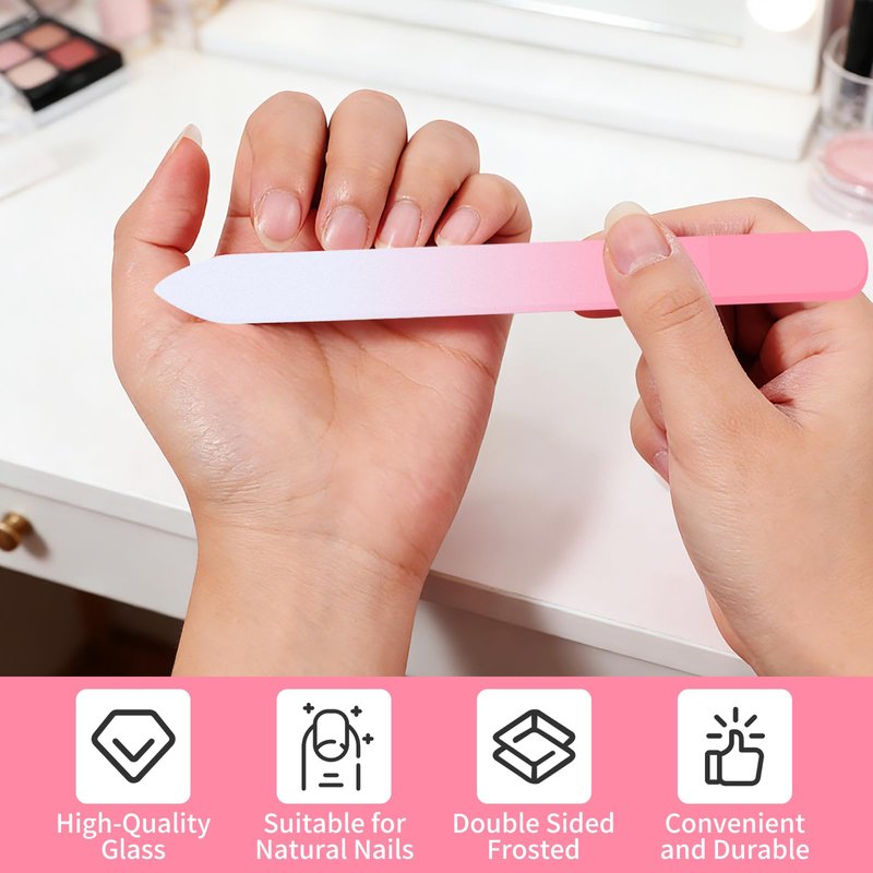 3 Pcs Glass Nail File,Crystal Nail Files with Case,Fingernail Files,Portable Glass Nail File Double Sided for Natural & Acrylic Nail Care,Manicure Tools Gifts for Women Girls