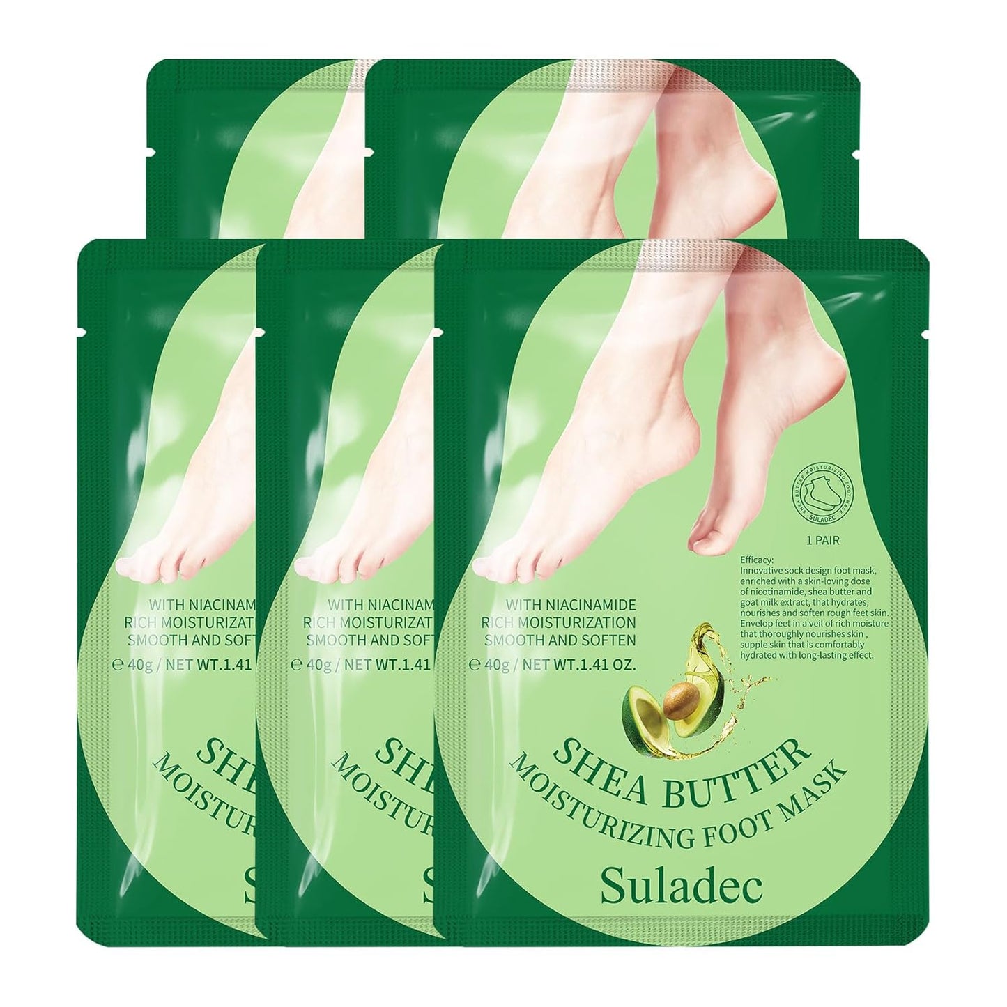 SULADEC Moisturizing Foot Mask - Hydrating Shea Butter & Goat Milk Formula for Soft Feet | 5 Pairs