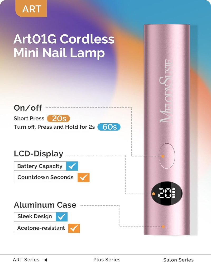 Handheld Cordless UV Nail Lamp - Rechargeable Mini LED Light with LCD Display | Cures Soft Gels & Rhinestone Glue - Pink