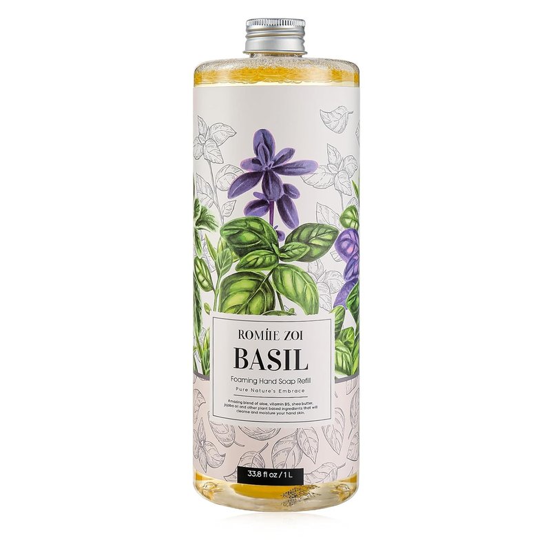 ROMIIE ZOI Foaming Hand Soap Refill - Gentle & Moisturizing Basil Formula | 1 L / 33.8 FL OZ