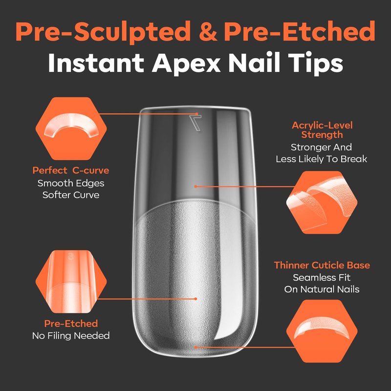 Modelones Pro Luxe Nail Apex Tips - Medium Square Extension Gel Tips | Thicker Strength, 15 Sizes