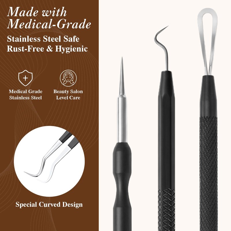6 Pcs Pimple Extractor Tool Kit, Stainless Blackhead Remover Tools, Professional Comedone Pimple Popper Tools with Leather Bag