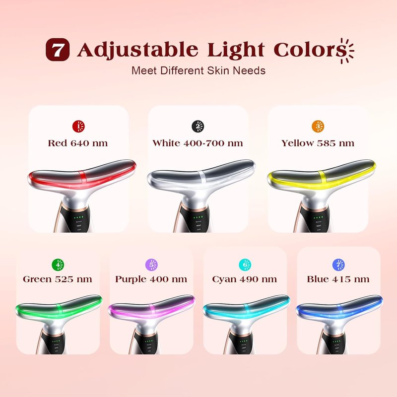 Facial Massager with Red Light Therapy - 7 Colors, Heating Vibration for Face & Neck Care