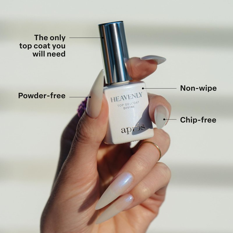 Apres Heavenly Top Gelcoat, 15 ml Non-Wipe Nail Gel Polish Top Coat, Shimmery Long Lasting Topcoat (Divine, 15 ml)