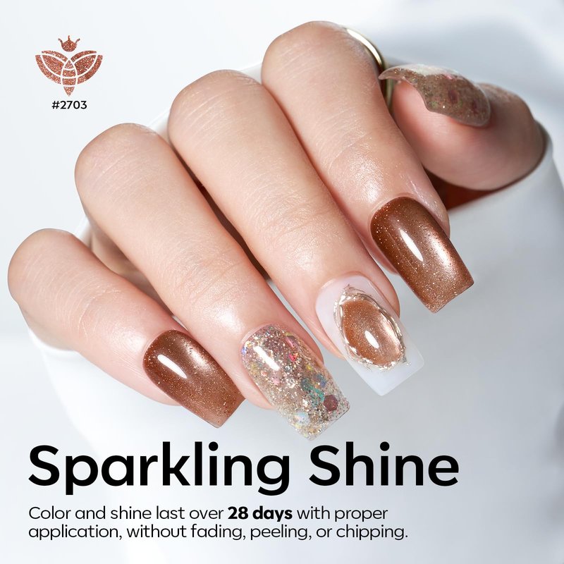 Modelones Gel Nail Polish Set, 6 Colors 2026 Nude Brown Sliver Cat Eye Gel Polish Creative Stars Moon Shape Glitter Nail Polish with Magnet& Wooden Stick All Seasons Soak Off LED Manicure Kit DIY Gift