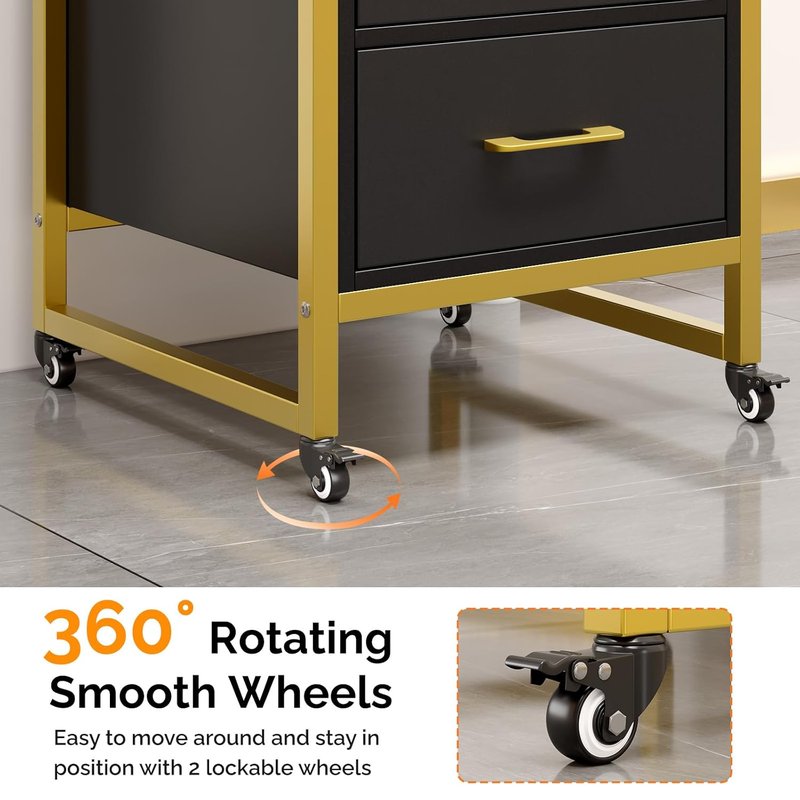 OmySalon Salon Trolley Cart - Mobile Hair Styling Station with 3 Drawers & Tool Holders | Black