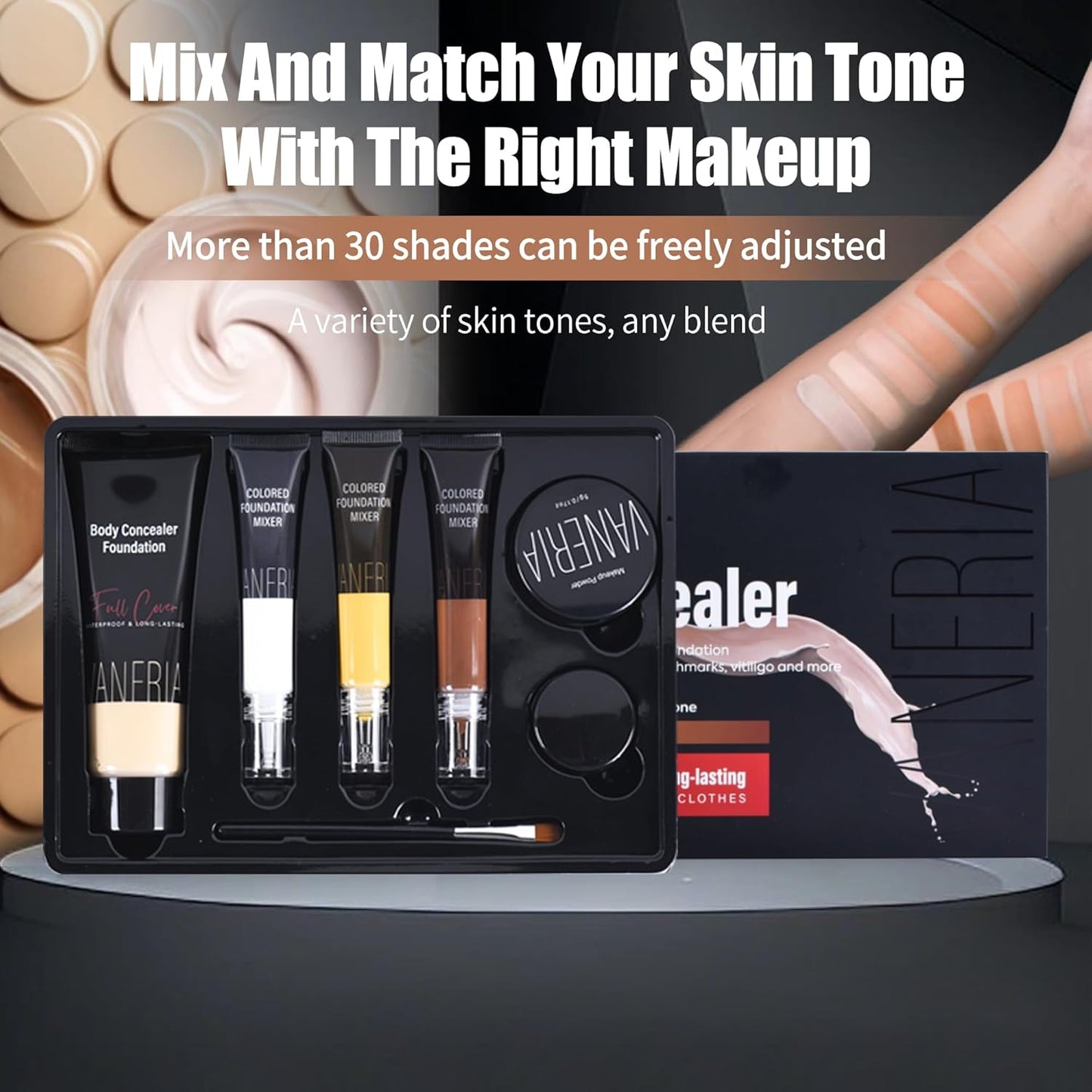 VANERIA Tattoo Cover Up Makeup - Waterproof Body Concealer for Scars & Birthmarks | 3 Shades Available
