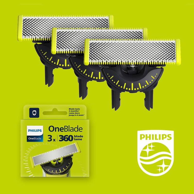 Genuine Philips OneBlade 360 Replacement Blades, For OneBlade Electric Shaver and Trimmer, 3 Pack, Model QP430/60
