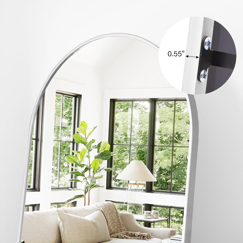 Arched Floor Mirror - 56"x20" Full-Length Standing Mirror | Aluminum Frame, Wall-Mounted or Leaning, White Finish