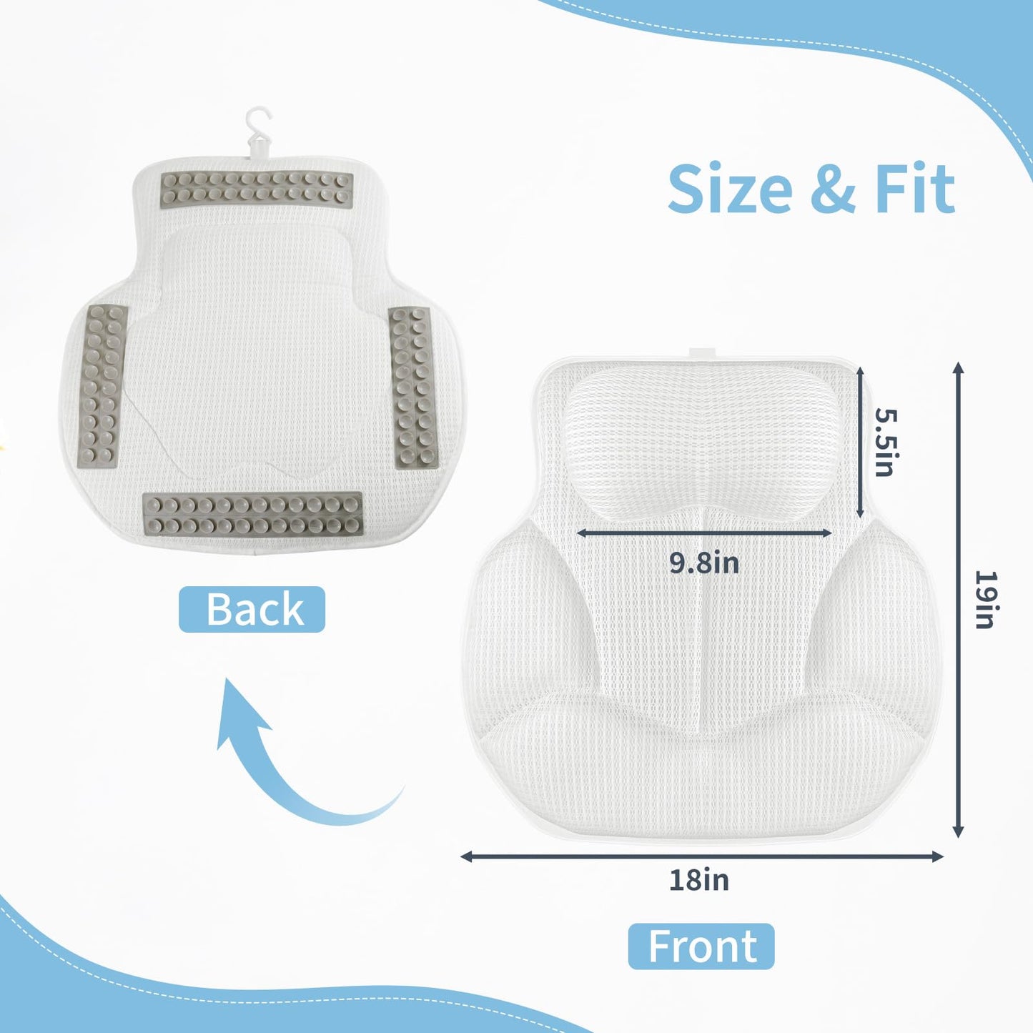 Wnfou Thickened Anti-Slip Bath Pillow for Tub, 88 Powerful Suction Cups, 5D Mesh Fabric, Ergonomic Head Neck Back Support, Quick Drying and Machine Washable, Luxury Spa Gift for Women