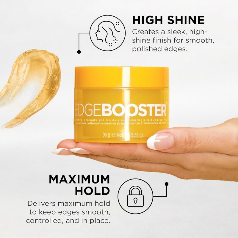Edge Booster Extra Strength Pomade - Strong Hold Gel for Thick & Coarse Hair | High Shine, Non-Greasy, 3.38 oz