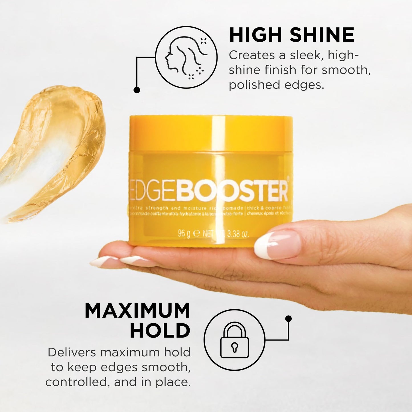 Style Factor Edge Booster Extra Strength & Moisture Rich Pomade | Strong Hold Edge Control Gel for Thick & Coarse Hair | High Shine, Non-Greasy Styling | Citrine, 3.38 oz