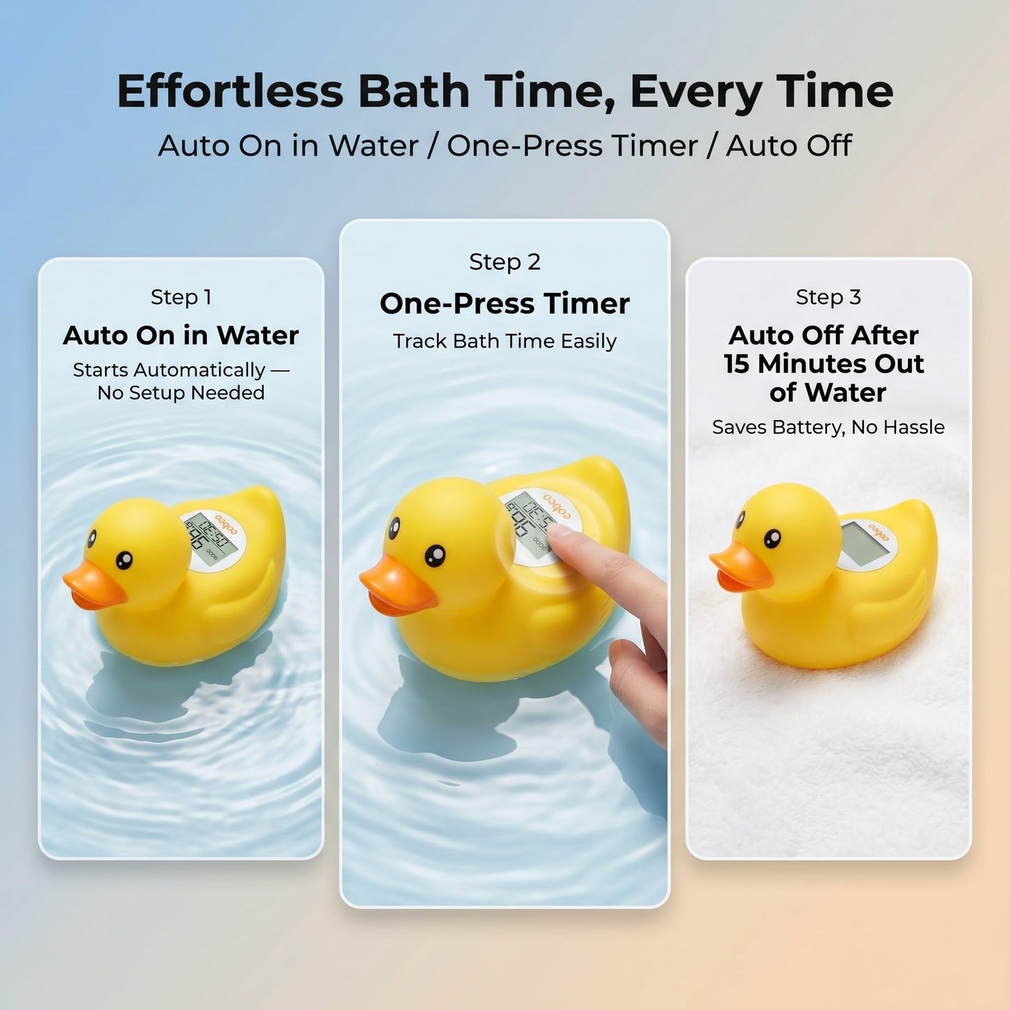 Baby Bath Thermometer with Smart Temperature Alert, Accurate Digital Water Thermometer, Adjustable High Temp Alert for Newborns, Floating Duck Toy with Timer, LED & Sound Alarm, BPA-Free, Waterproof
