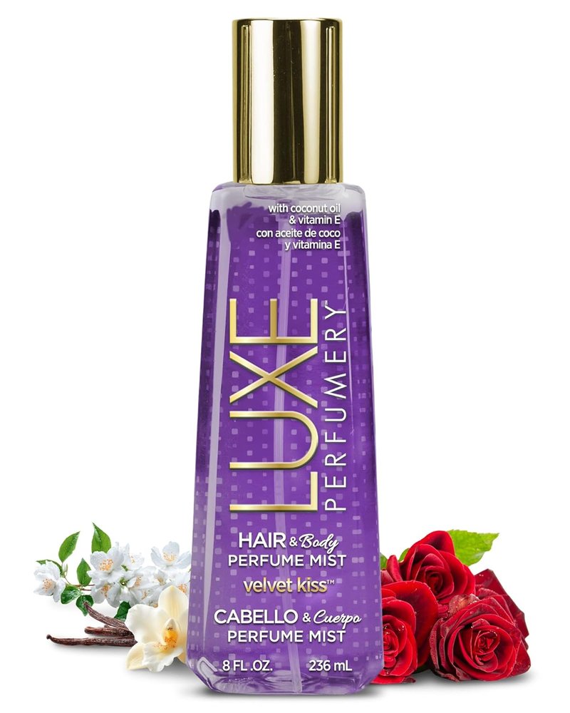 Luxe Perfumery Velvet Kiss Hair & Body Perfume Mist - Floral Vanilla & Jasmine Hydrating Spray, 8 Fl Oz