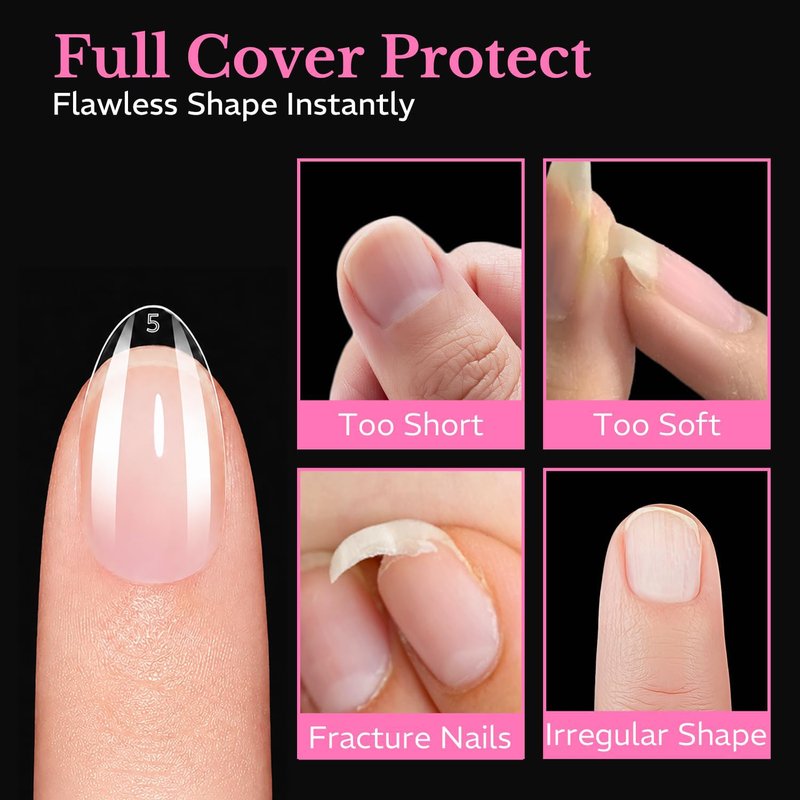 AZUREBEAUTY Extra Short Almond Nail Tips, 600pcs Pre Etched Soft Gel Nail Tips 15Sizes Acrylic Fake Nails Half Matte Full Cover Clear Press On False Nail Extensions for DIY Manicure at Home Nail Art