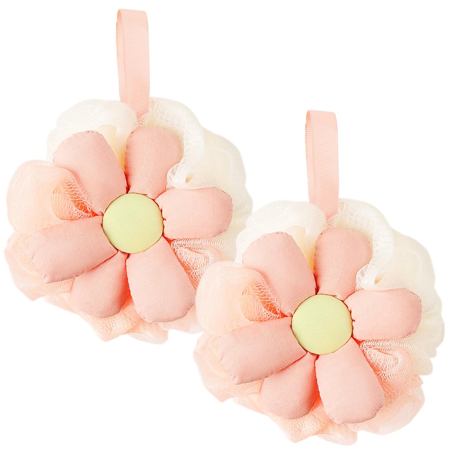 2PCS Cute Flower Bath Sponges Loofah Mesh Pouf Body Scrubber Exfoliating Shower Sponge for Women Shower Puff Soft Loofah Sponge Ball Bath Sponge for Sensitive Skin in Beauty Bathing Accessories