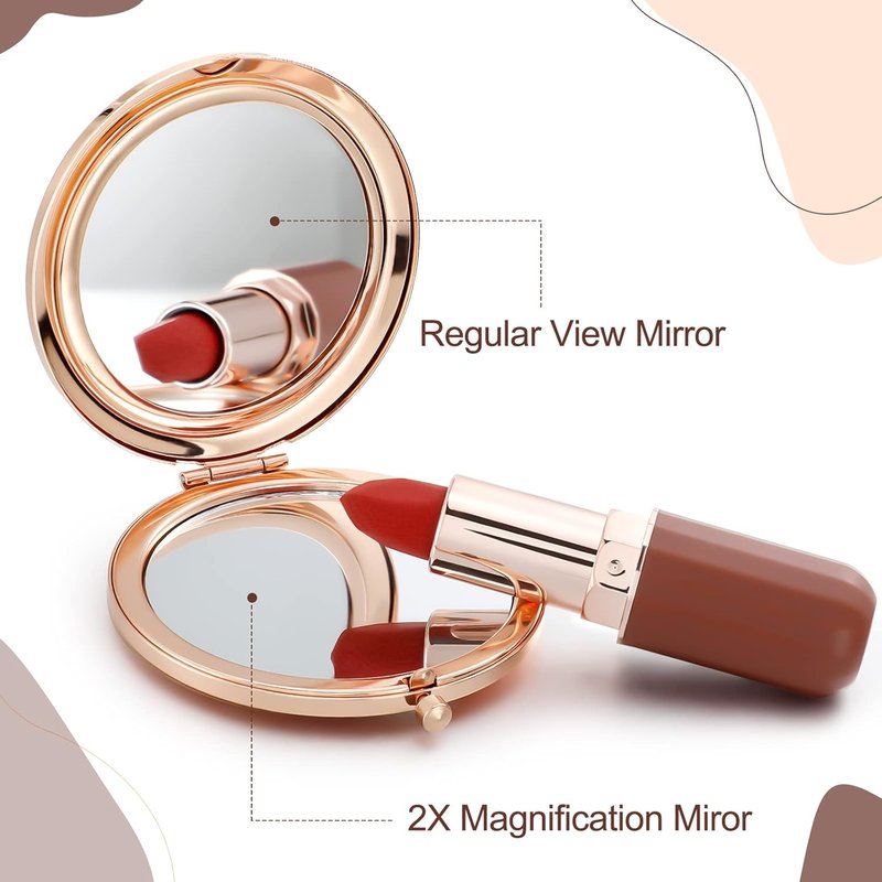 Roowest 16 Pack Metal Rhinestone Compact Mirrors - Inspirational Rose Gold Magnifying Purses
