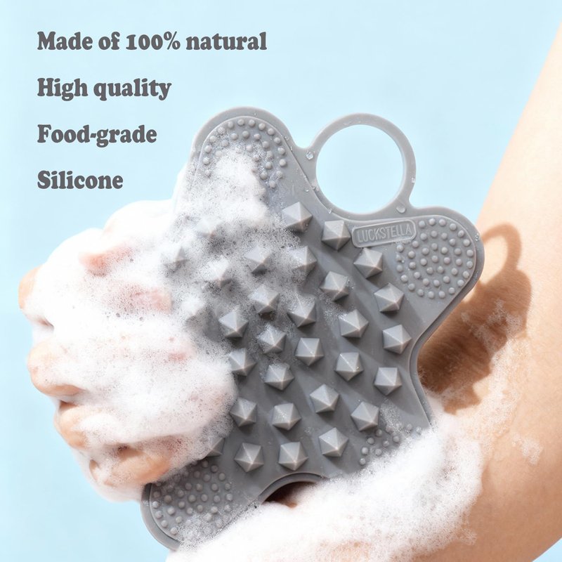 LUCKSTELLA Food-Grade Silicone Body Scrubber, Dual-Sided Silicone Body Brush for Shower, Gentle Exfoliating and Lather Well, Gentle Scrubber for Sensitive Skin, Easy-to-Clean Massage Brush(Black)